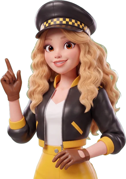 Illustration: Victoria, the site's host, explaining with one finger raised