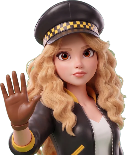 Illustration: Victoria holding up her palm to say careful